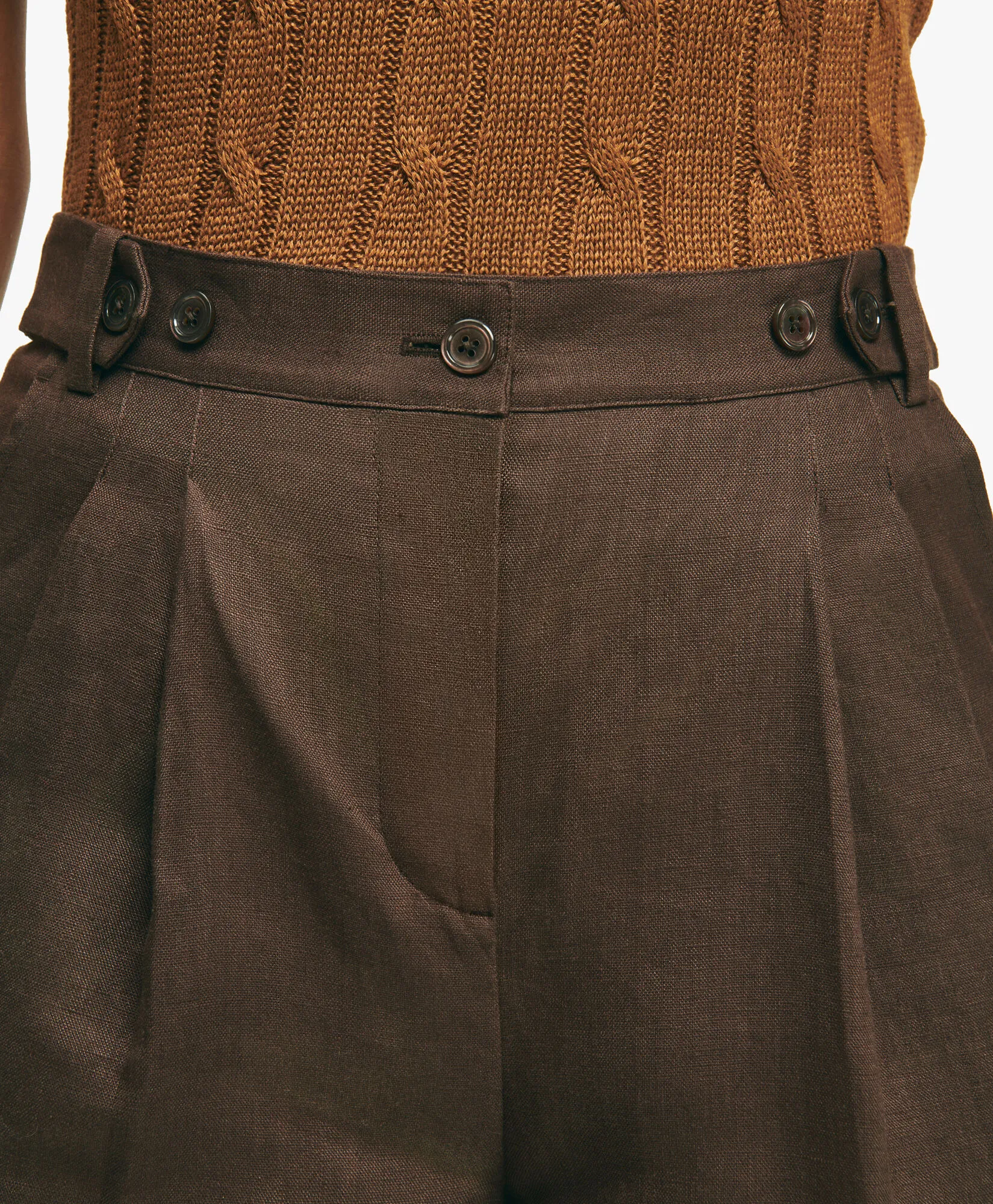 Chocolate Brown Pleated Wide-Leg Linen Trousers in Chocolate Brown for Women | Brooks Brothers® UK