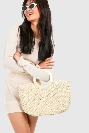 Circle Handle Straw Beach Bag