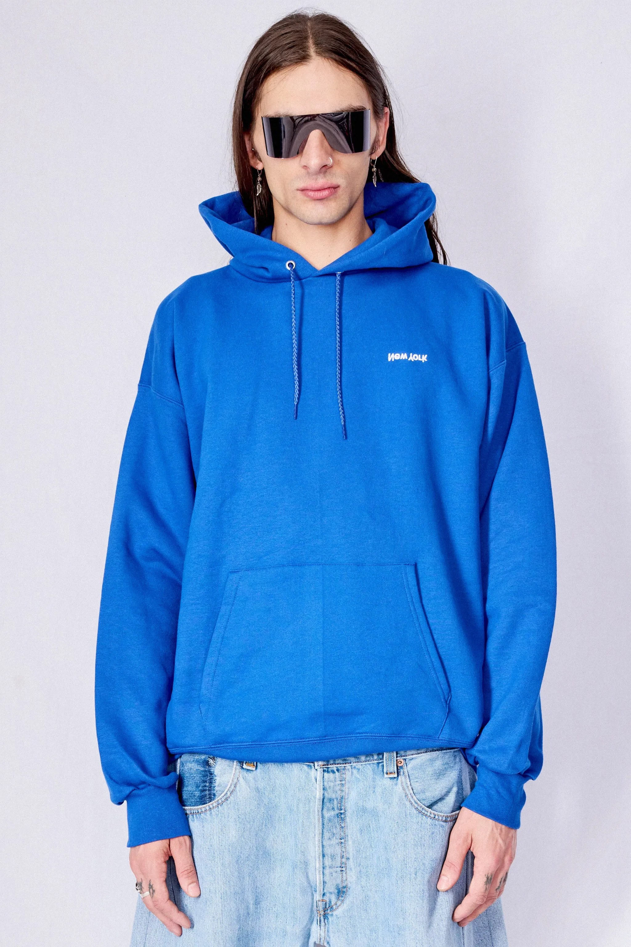 Cobalt Blue Embroidered New York Chest Logo Hoodie