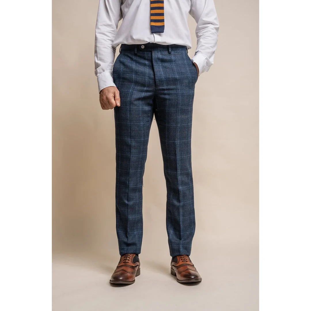 Cody - Men's Navy Blue Check Trousers