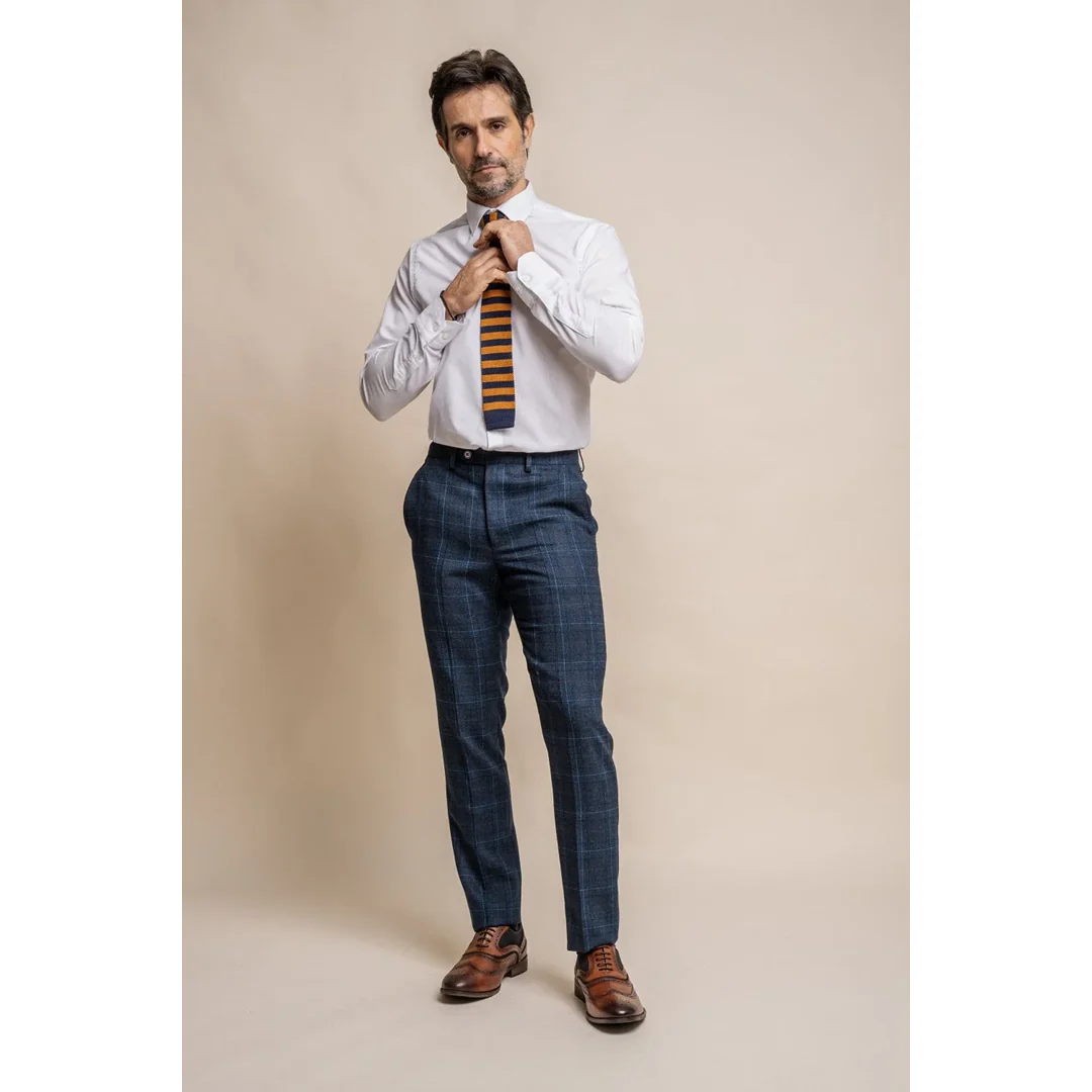 Cody - Men's Navy Blue Check Trousers