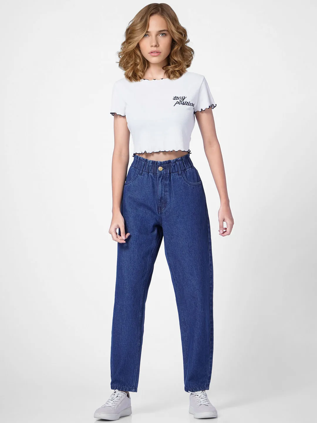 Dark Blue High Rise Paperbag Waist Carrot Jeans