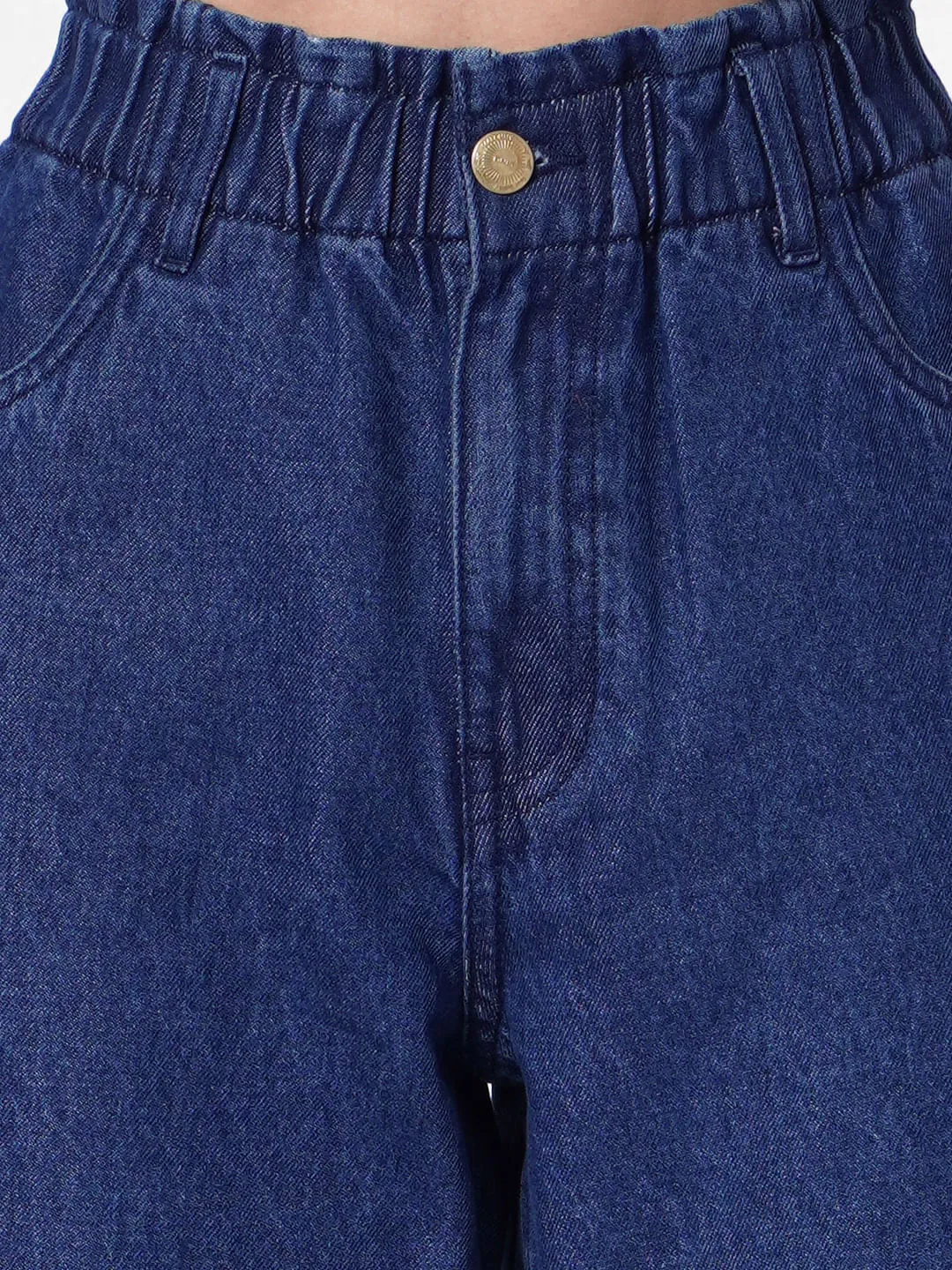 Dark Blue High Rise Paperbag Waist Carrot Jeans