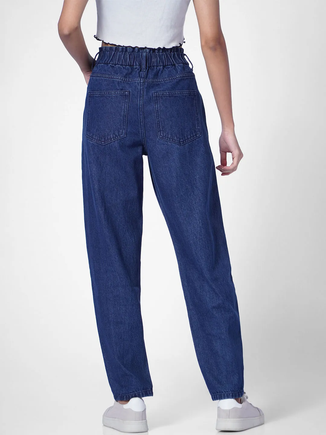 Dark Blue High Rise Paperbag Waist Carrot Jeans