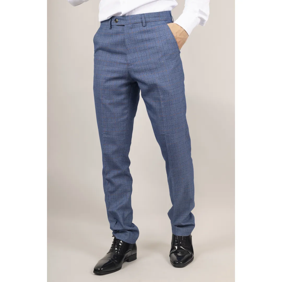 Earl - Men's Blue Checked Trousers