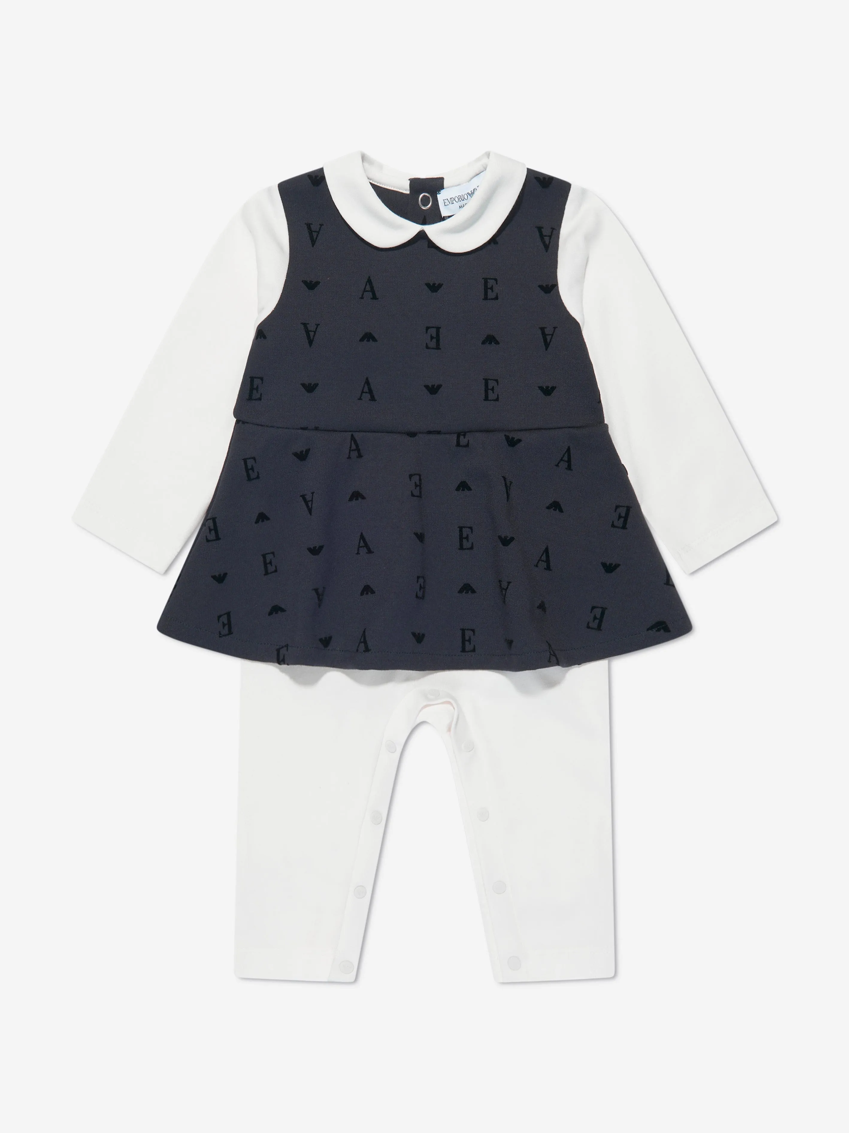 Emporio Armani Baby Girls Flocked Logo Romper Dress