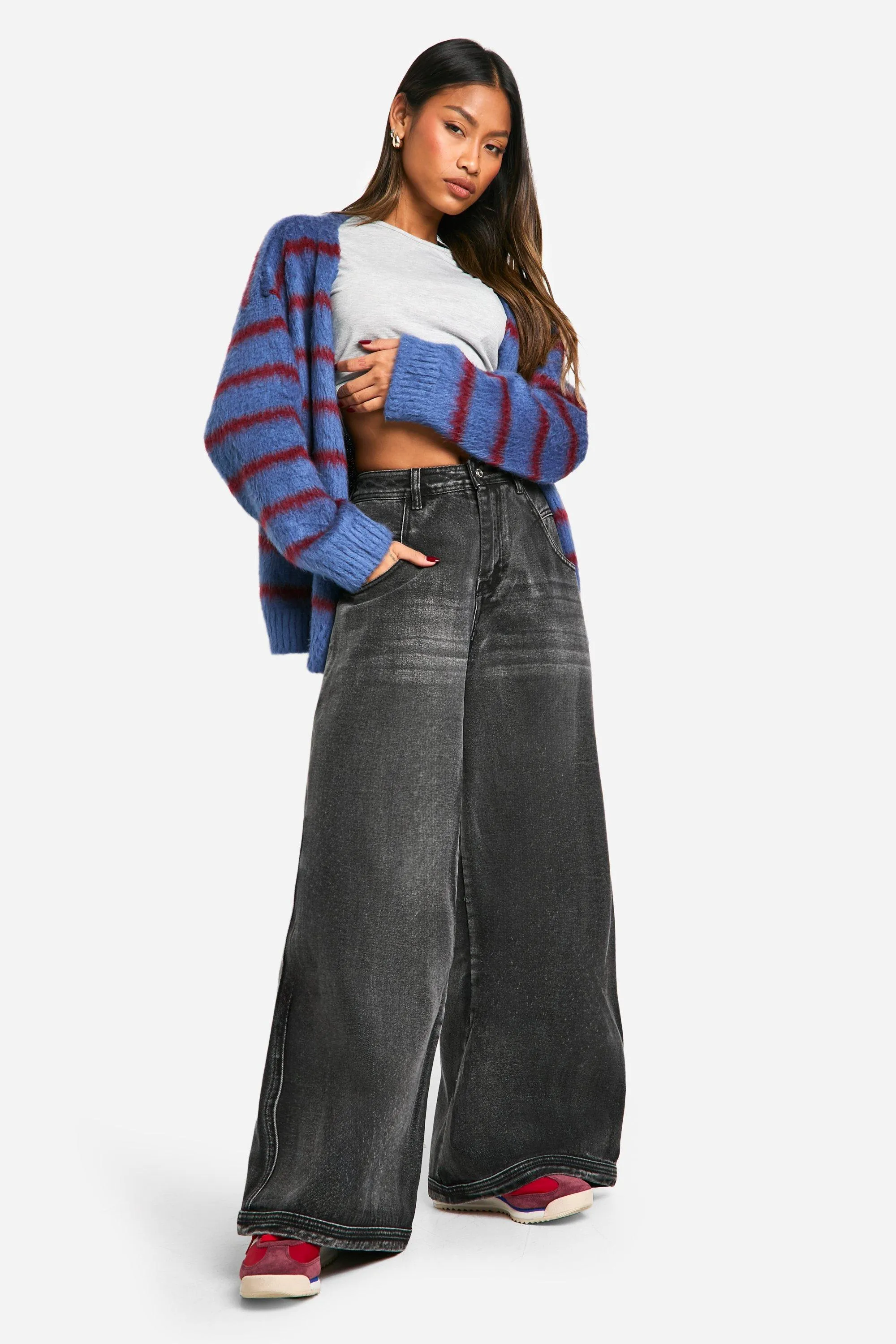 Faded Seam Detail Wide Leg Jeans