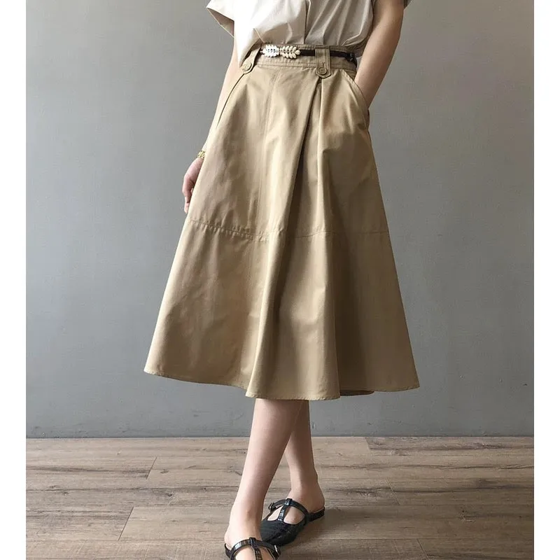 French style petite slimming skirt for women summer thin fluffy umbrella skirt mid-length high-waisted A-line crotch-covering sk