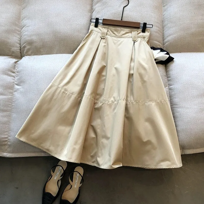 French style petite slimming skirt for women summer thin fluffy umbrella skirt mid-length high-waisted A-line crotch-covering sk