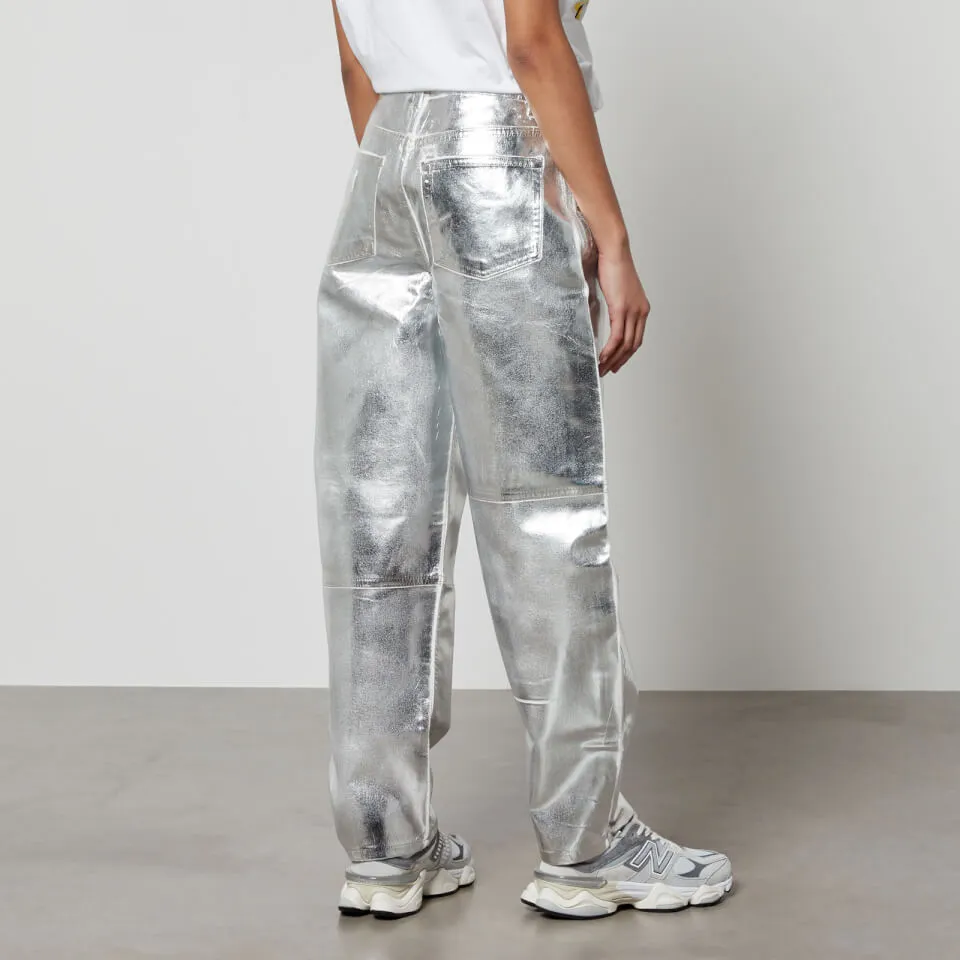 Ganni Stary Metallic Organic Faux Leather Tapered Jeans - W26 | Coggles