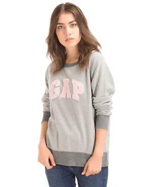 GAP Women Grey Relaxed Felt Logo Pullover Sweatshirt