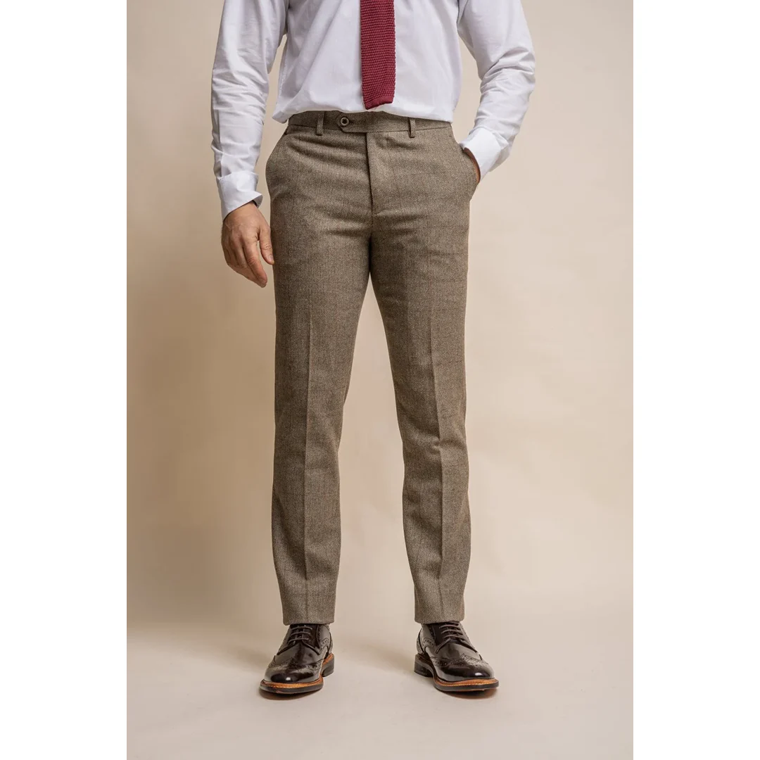 Gaston - Men's Tweed Olive Check Trousers