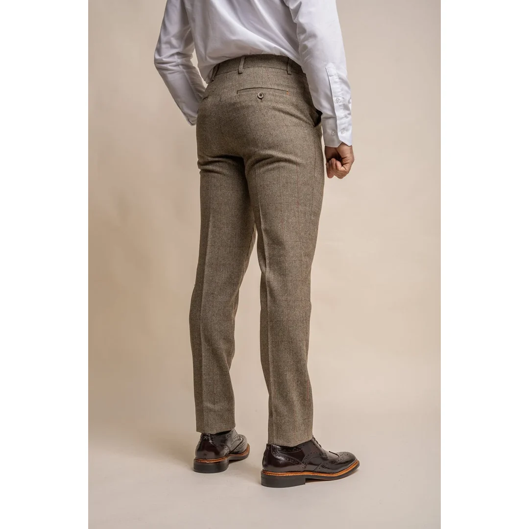 Gaston - Men's Tweed Olive Check Trousers