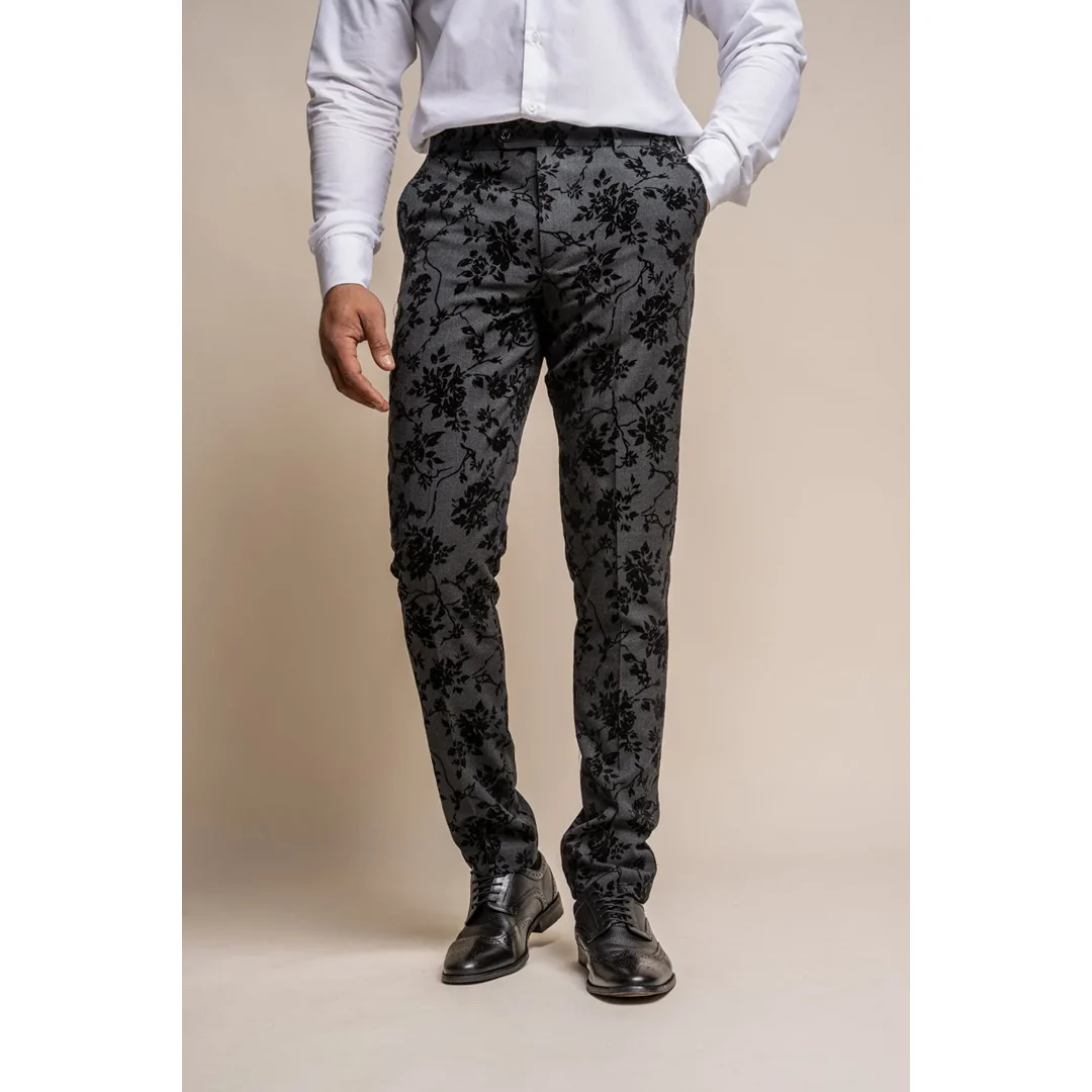 Georgi - Men's Black Floral Trousers