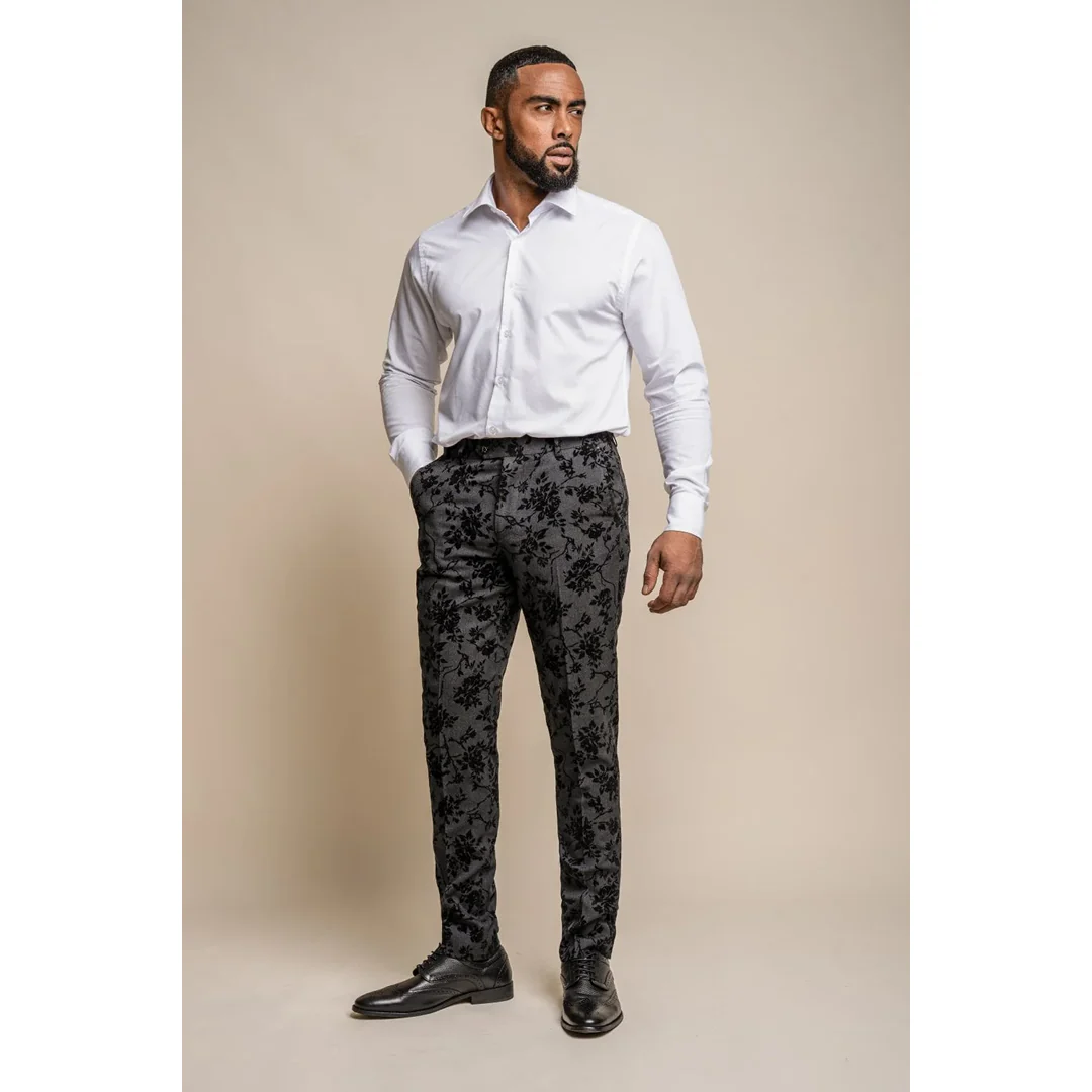 Georgi - Men's Black Floral Trousers