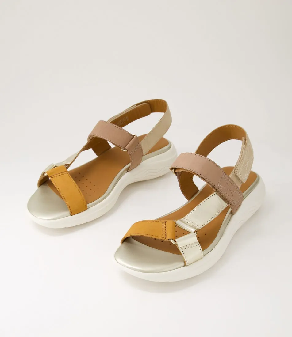 GEOX D Spherica Ec5w A Sand Light Gold Leather Sandals