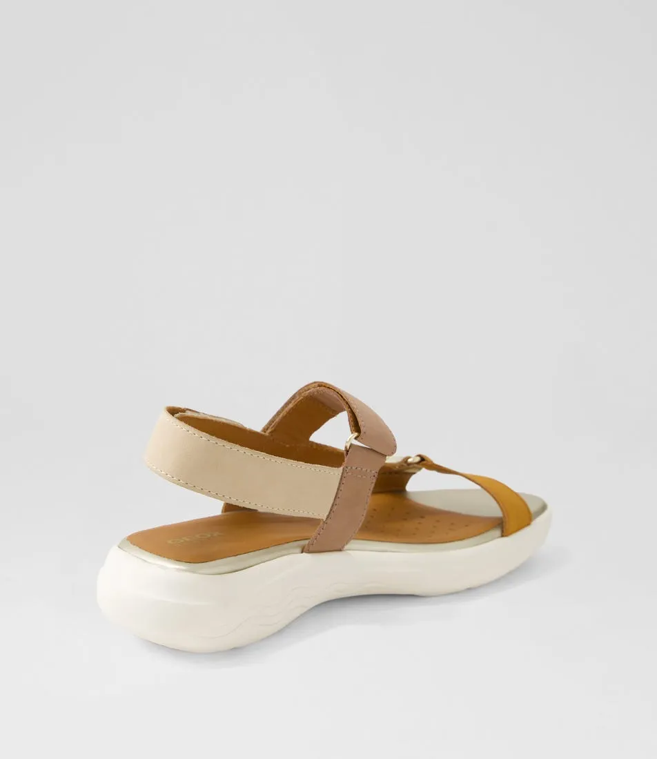 GEOX D Spherica Ec5w A Sand Light Gold Leather Sandals