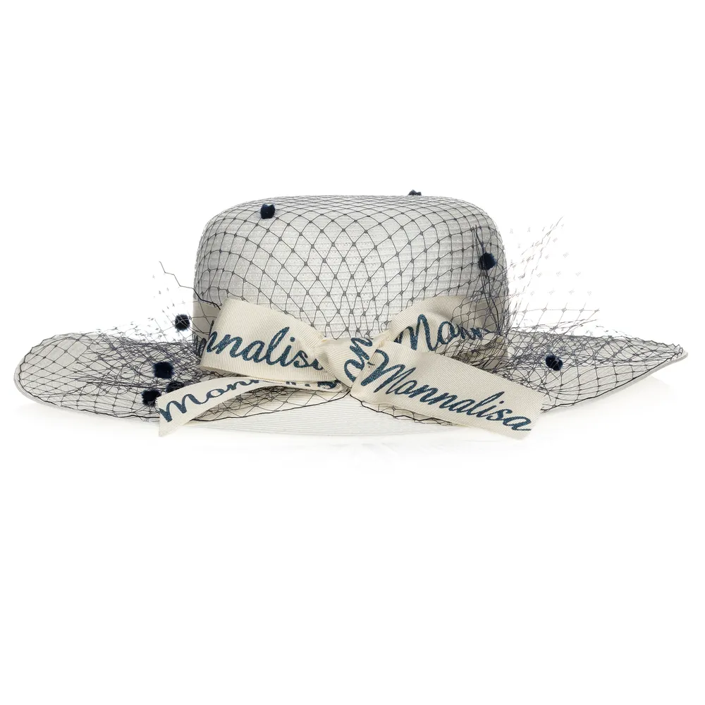 Girls Ivory & Blue Straw Hat