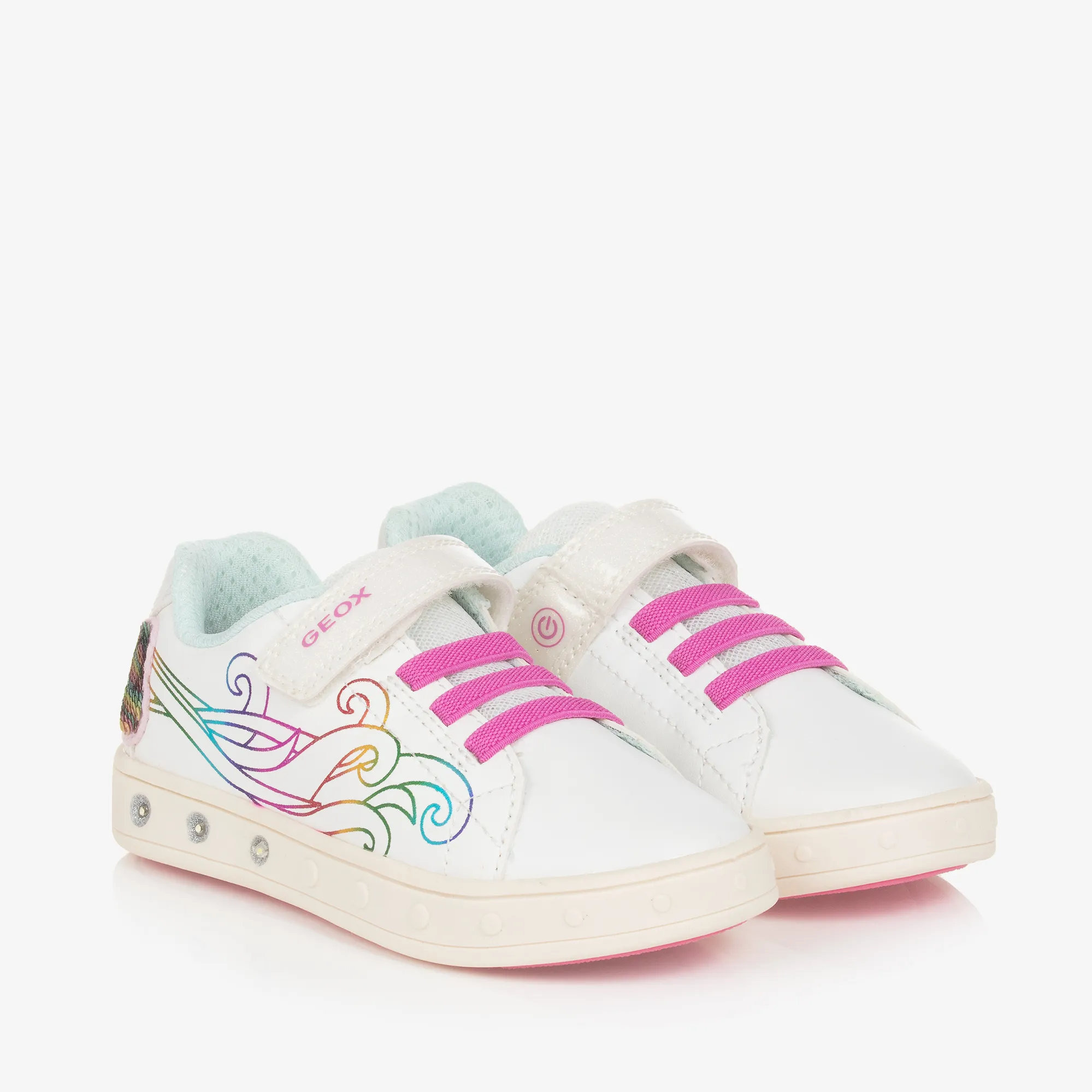 Girls White Light-Up Rainbow Trainers