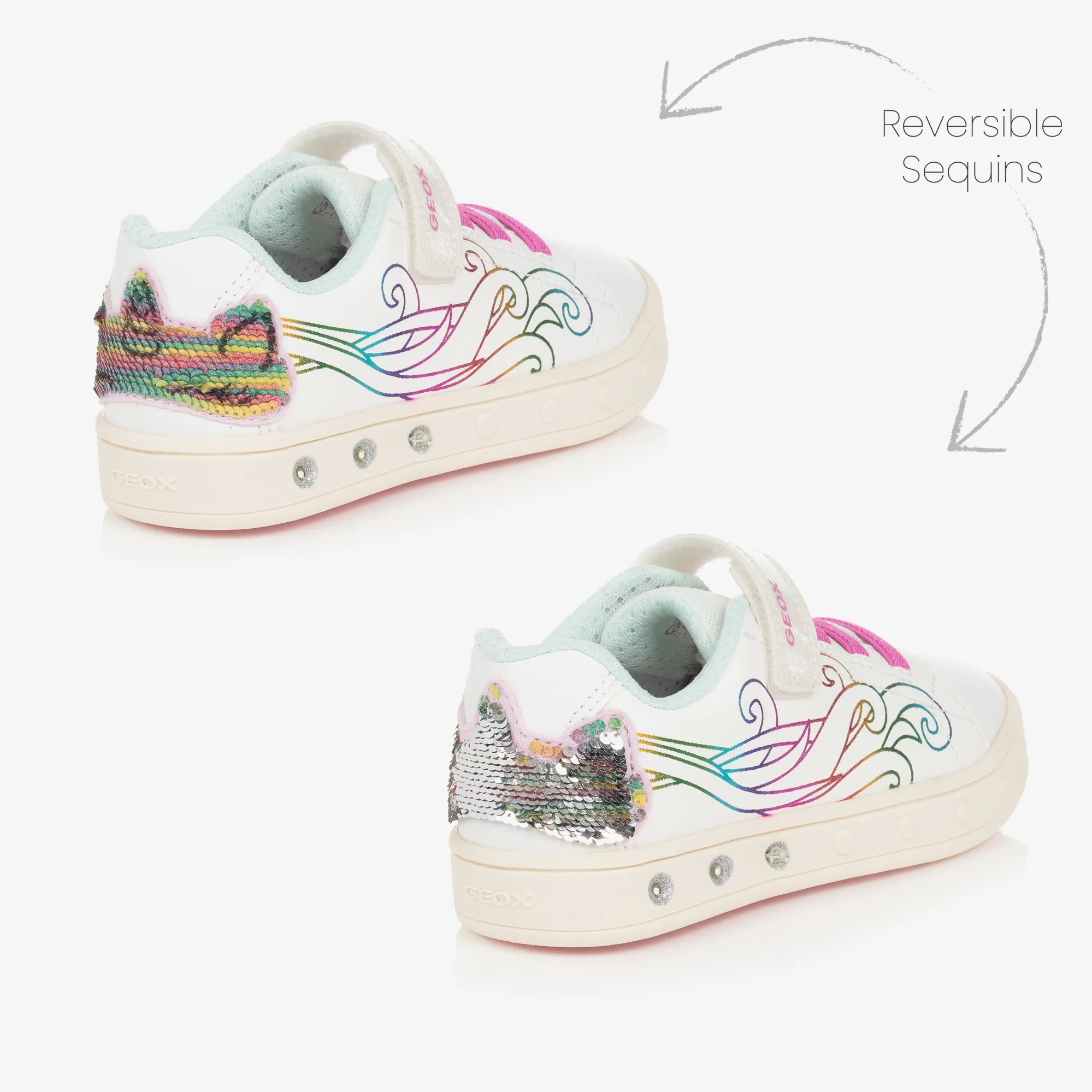 Girls White Light-Up Rainbow Trainers