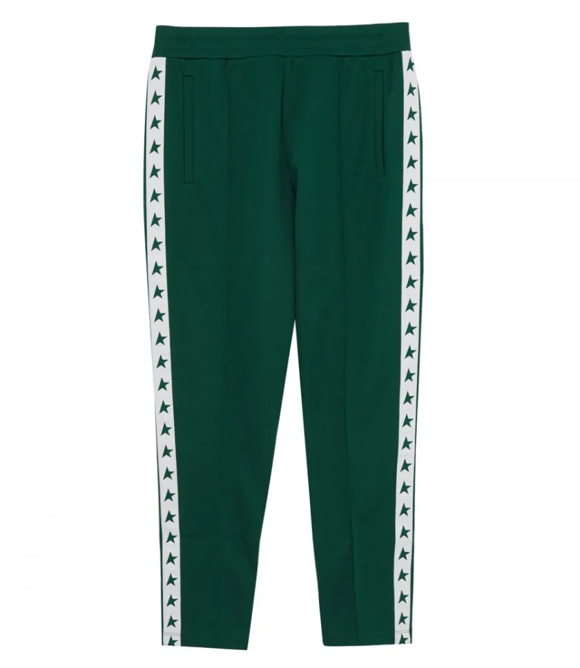 GOLDEN GOOSE MEN’S GREEN JOGGERS WITH STARS ON THE SIDES