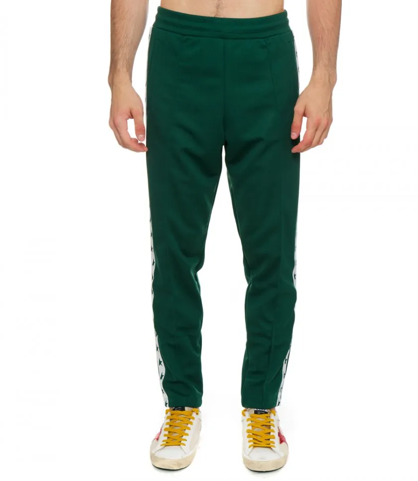 GOLDEN GOOSE MEN’S GREEN JOGGERS WITH STARS ON THE SIDES