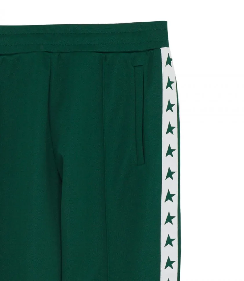 GOLDEN GOOSE MEN’S GREEN JOGGERS WITH STARS ON THE SIDES