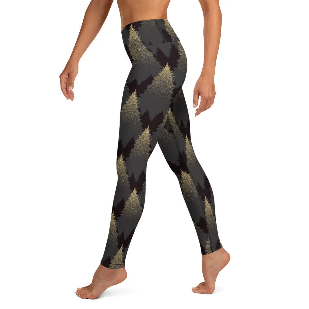 Golden Print Pines Yoga Leggings