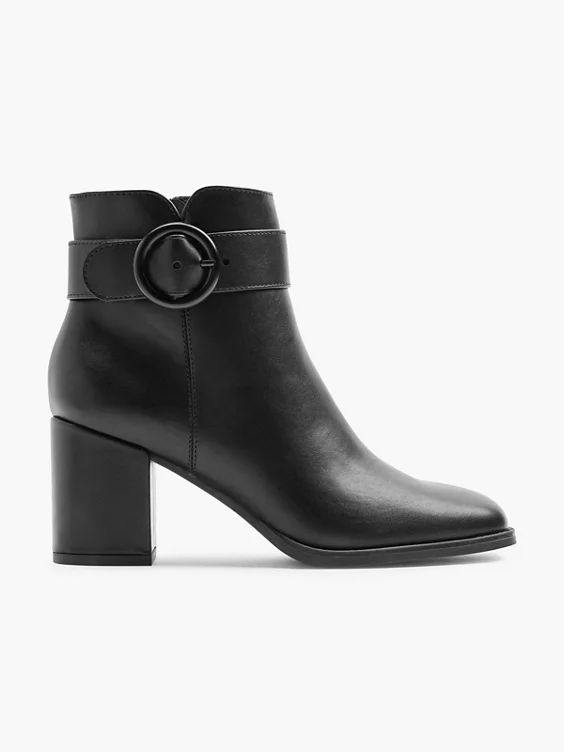 Graceland  Black Heeled Boot with Circle Buckle Detail