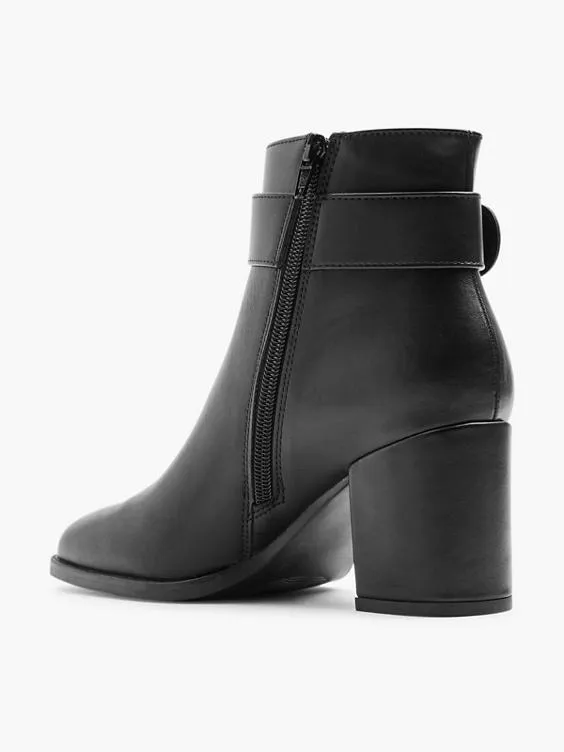 Graceland  Black Heeled Boot with Circle Buckle Detail