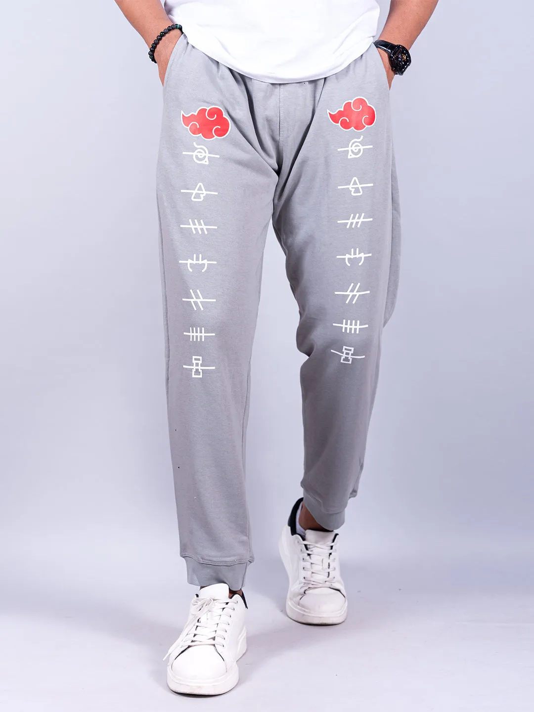 Grey Anime Akatsuki Cloud Printed Cotton Joggers