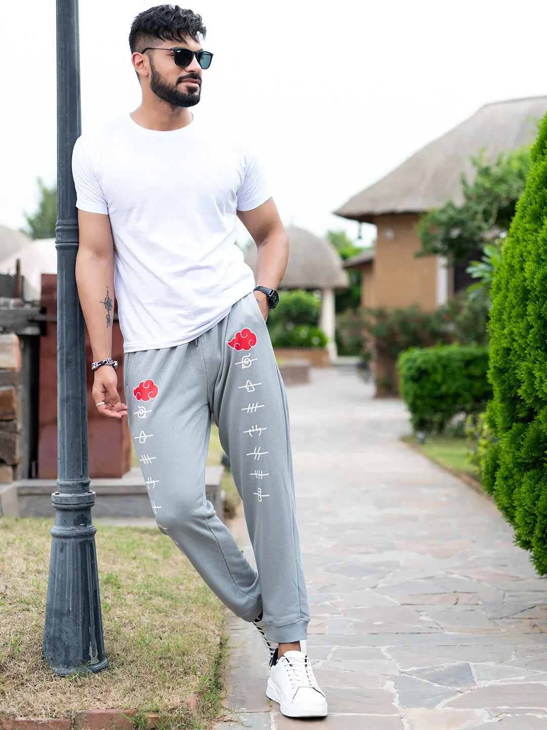 Grey Anime Akatsuki Cloud Printed Cotton Joggers