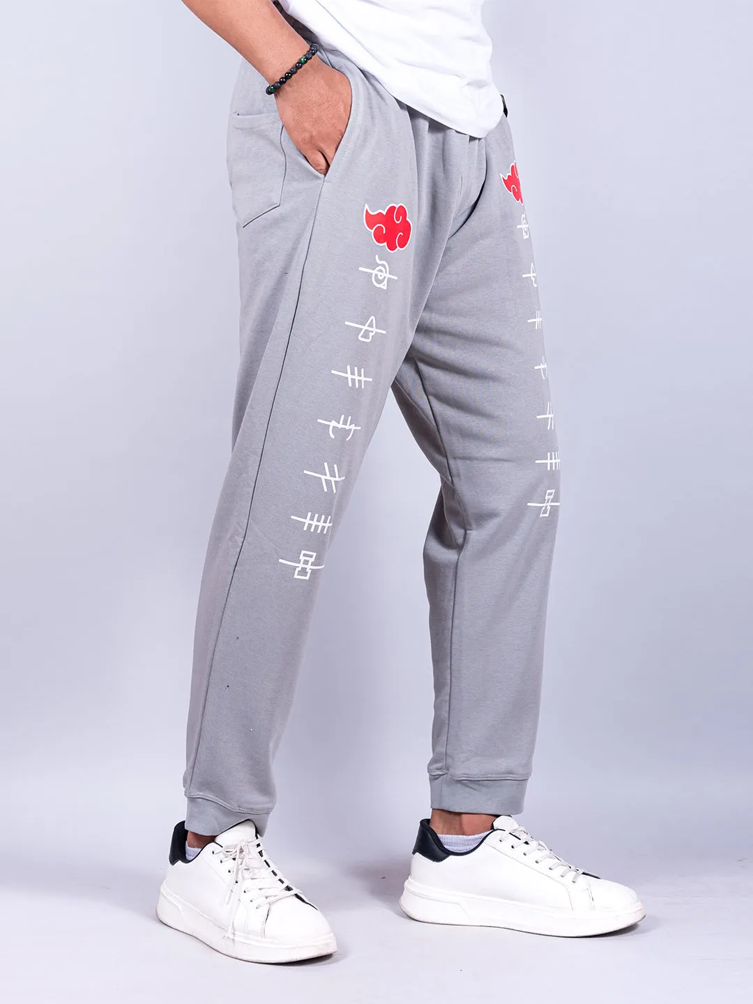 Grey Anime Akatsuki Cloud Printed Cotton Joggers