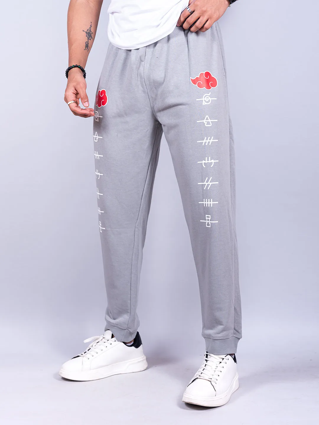 Grey Anime Akatsuki Cloud Printed Cotton Joggers