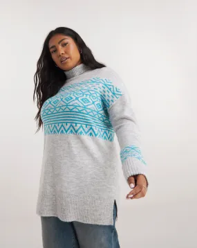 Grey Fairisle Longline Jumper | Simply Be