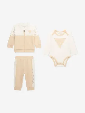 Guess Baby 3 Piece Tracksuit Set in Beige