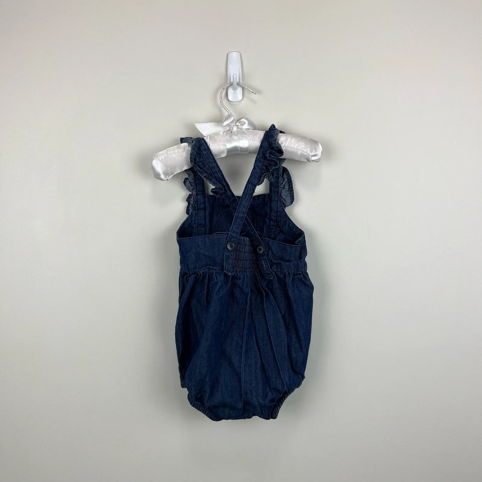 Hanna Andersson Ruffle Rainbow Denim Shortall Romper 80 cm 18-24 Months