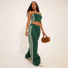 High Waist Contrast Stripe Detail Wide Leg Joggers In Forest Green