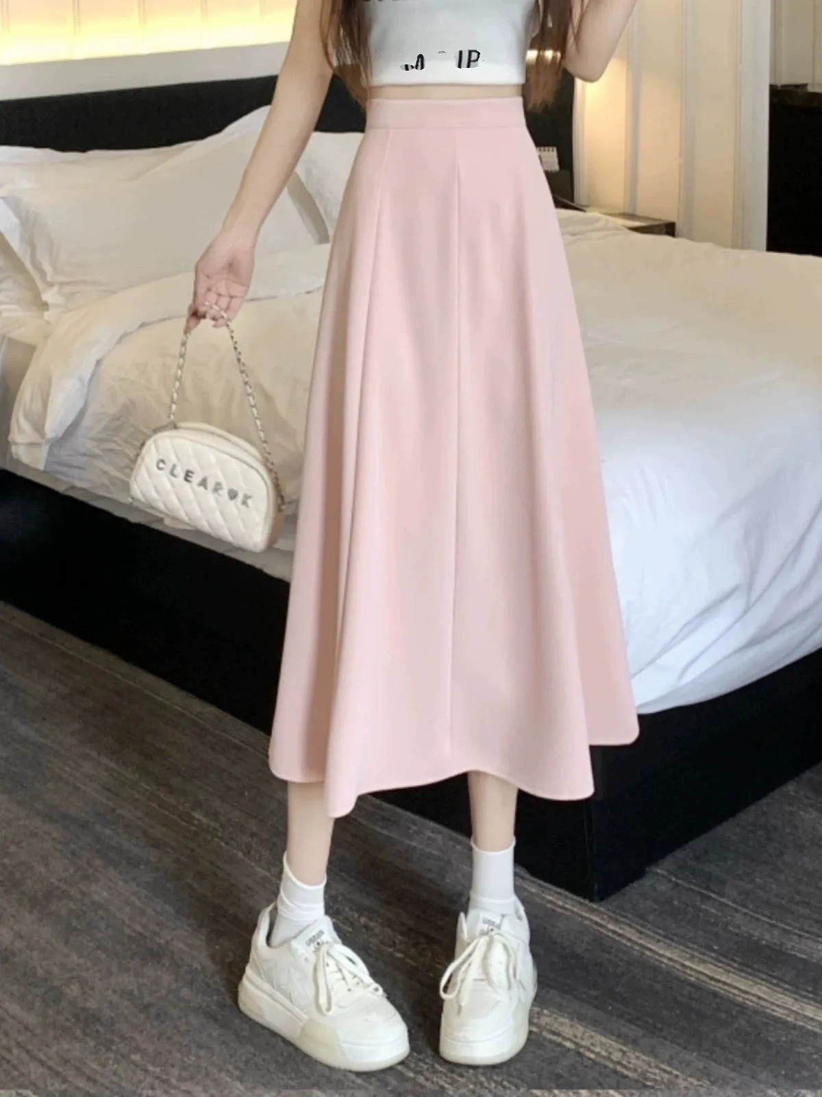 High-waisted black suit umbrella skirt for women in autumn, thin and drapey A-line skirt for small people, pear-shaped body skir