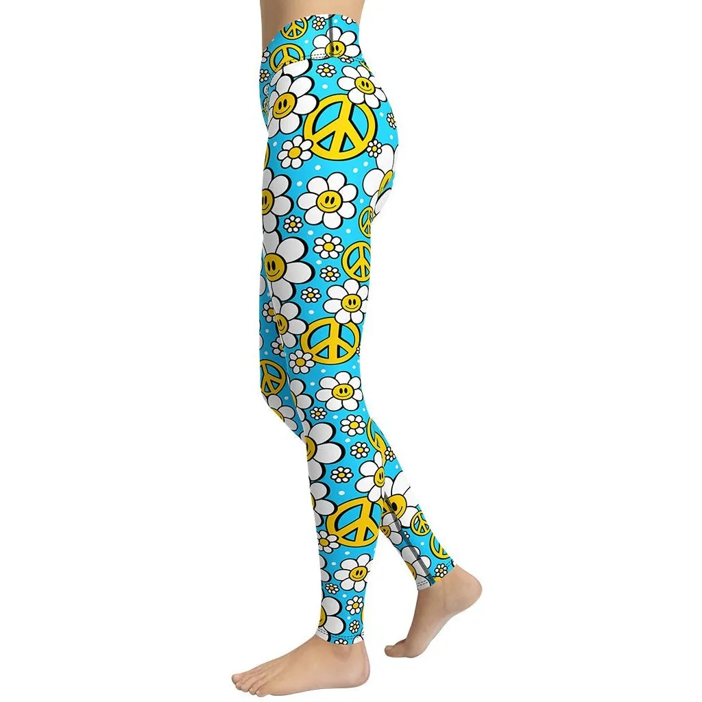 Hippie Flower Pattern Yoga Leggings