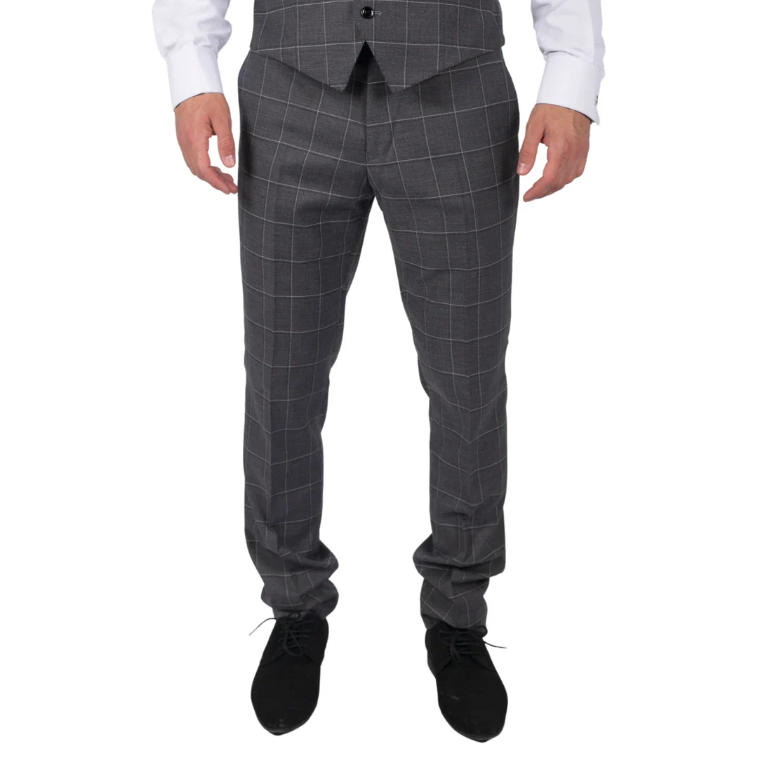 Hobbs - Men's Grey Check Trousers Vintage Retro Smart Wedding