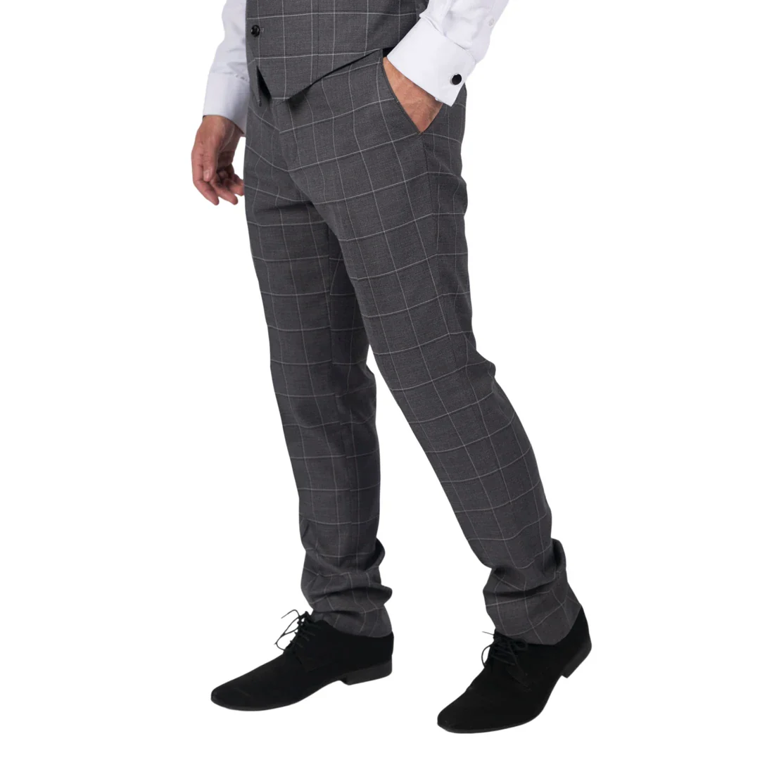 Hobbs - Men's Grey Check Trousers Vintage Retro Smart Wedding