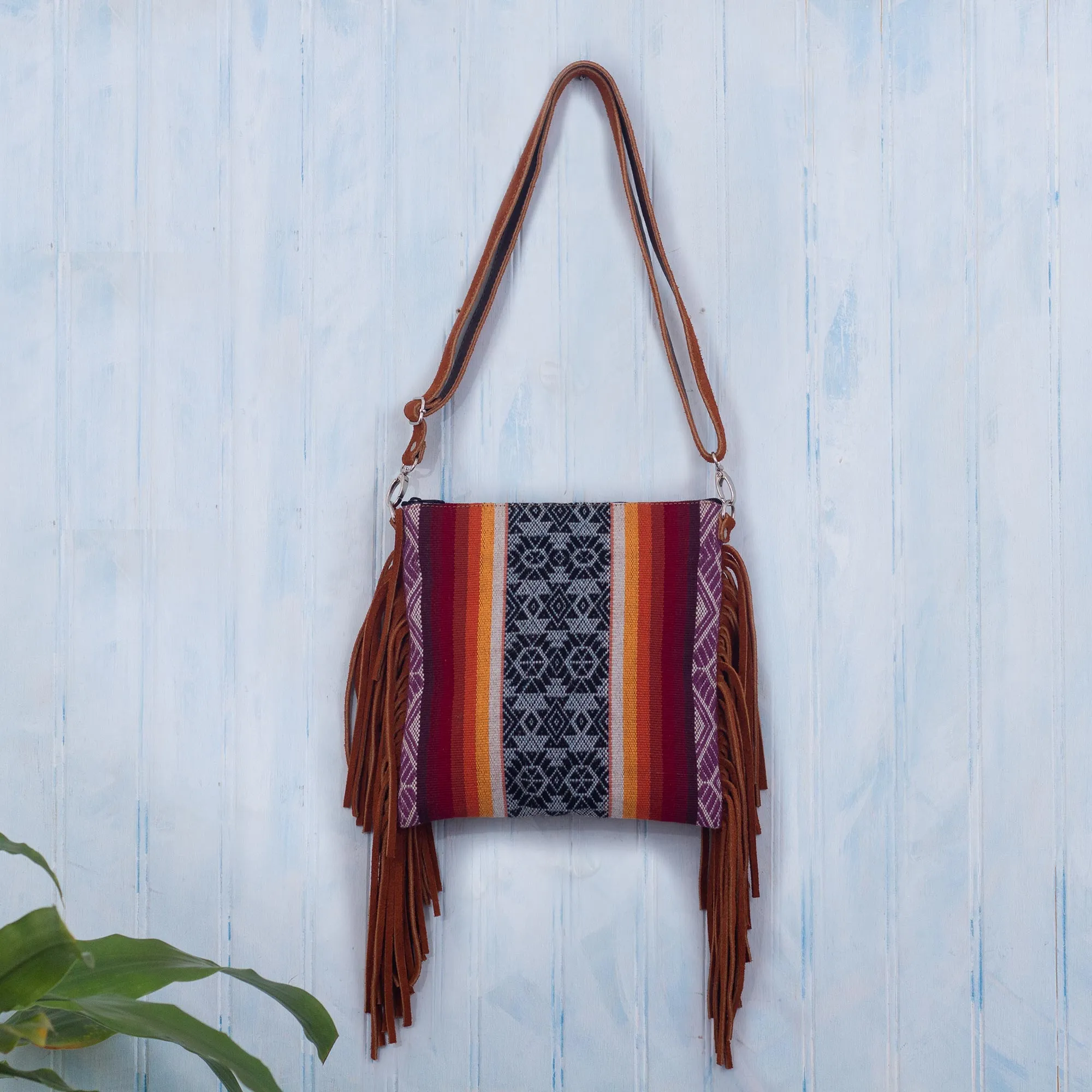 Inca Inspiration Wool Shoulder Bag with Suede Trim