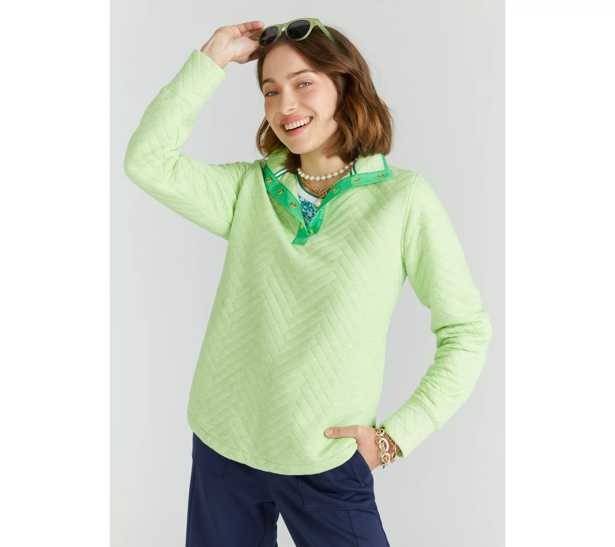 Isaac Mizrahi Live! Clubhouse Quilted Plush Knit Half Snap Pullover