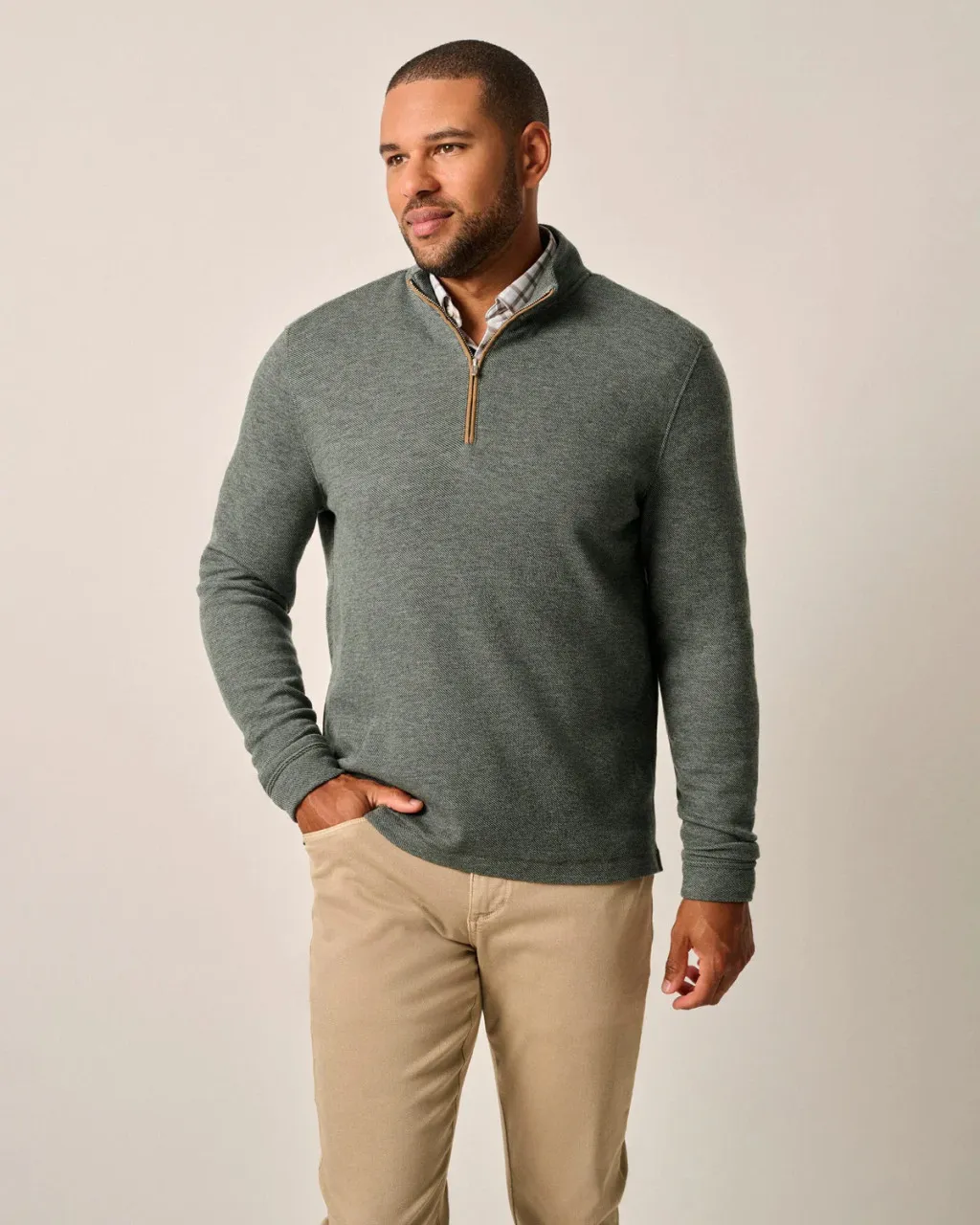 Johnnie-O Carlson Merino 1/4 Zip Pullover: Moss