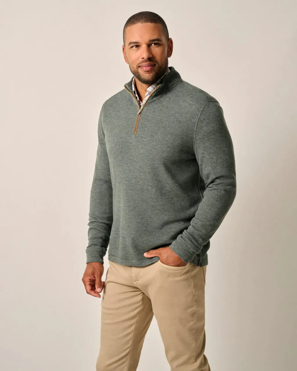 Johnnie-O Carlson Merino 1/4 Zip Pullover: Moss