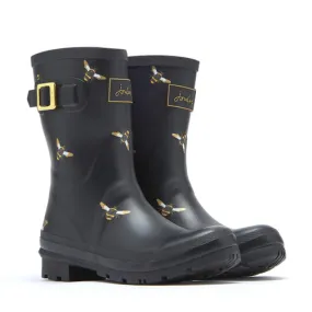 Joules Women's Molly Rain Boot W/Adjust Side Buckle Black Metallic Bees