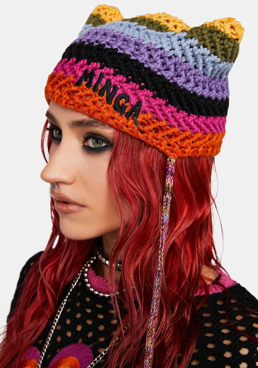 Joy Rainbow Striped Knit Tie Hat-