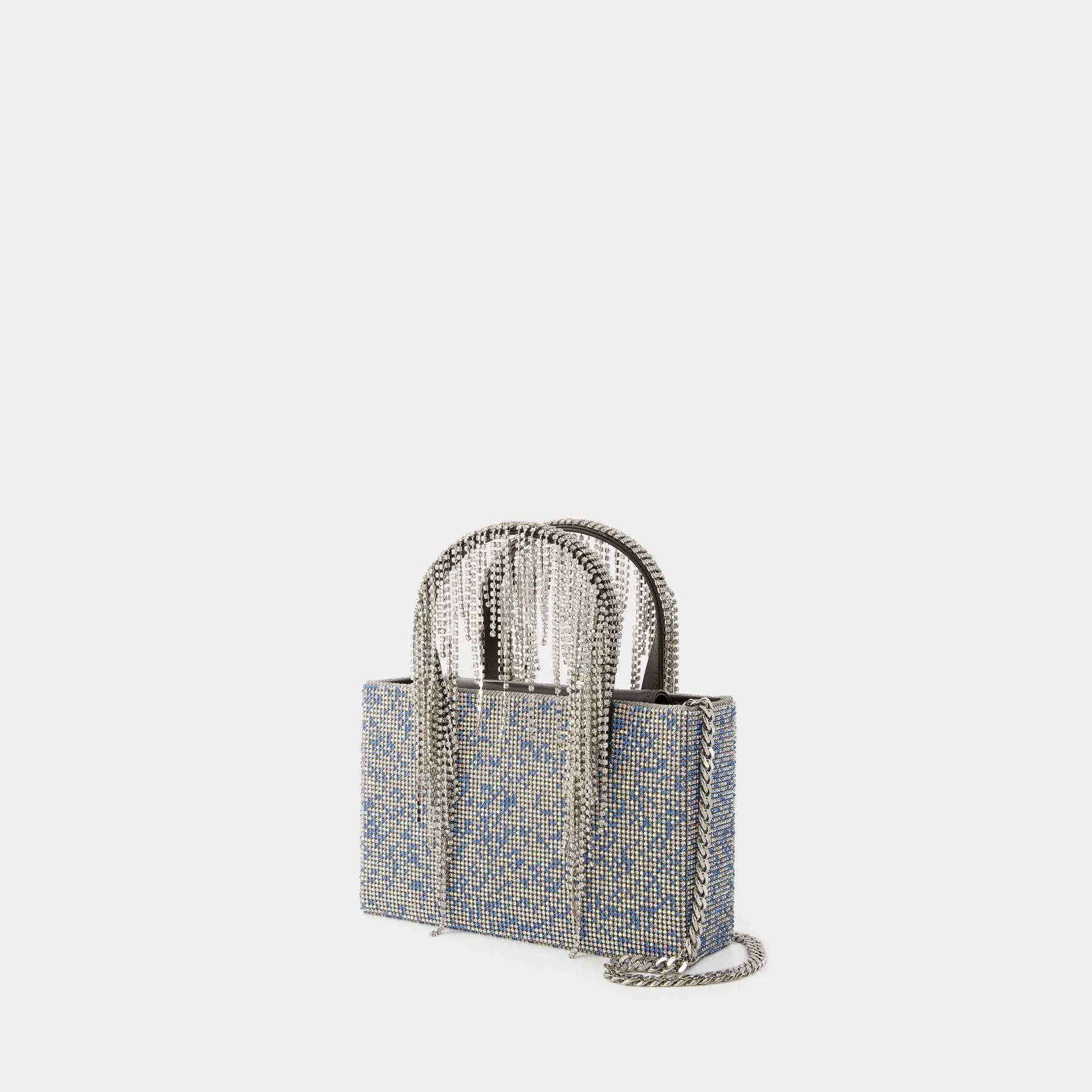 Kara  Crystal Mesh Midi Handbag - Kara - Leather - Blue Pixel