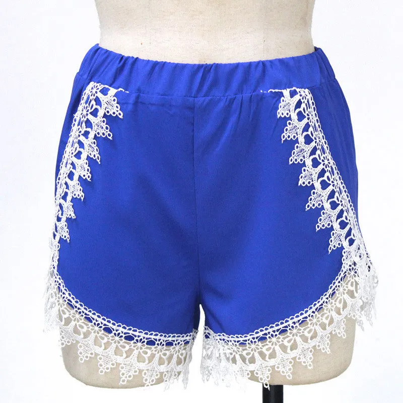 Lace Women Shorts Blue Shorts Size SXL Lace Decorated Lady Short Pants Trousers